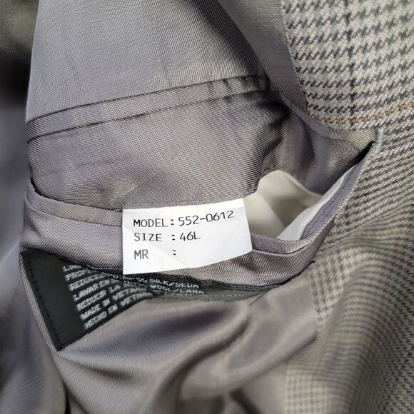 Stafford Mens Grey Check Dotted/Small Houndstooth Silk/Wool Blend Blazer 46L - Picture 16 of 16